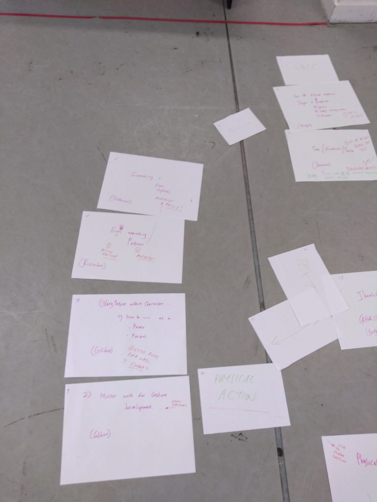 Papers on the rehearsal room floor